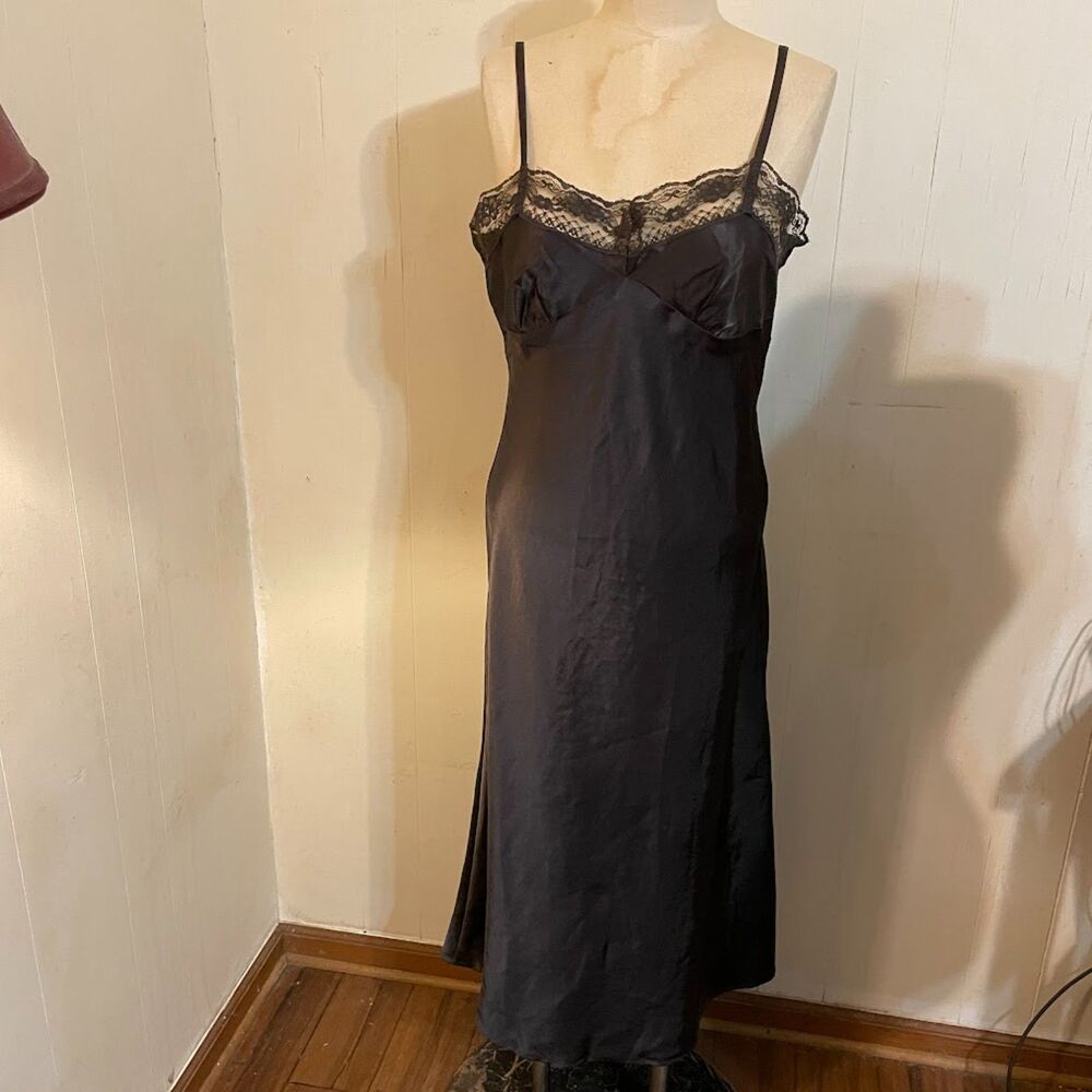 Vintage 90s y2k  SLIP DRESS Chocolate Brown Satin Lace XL
